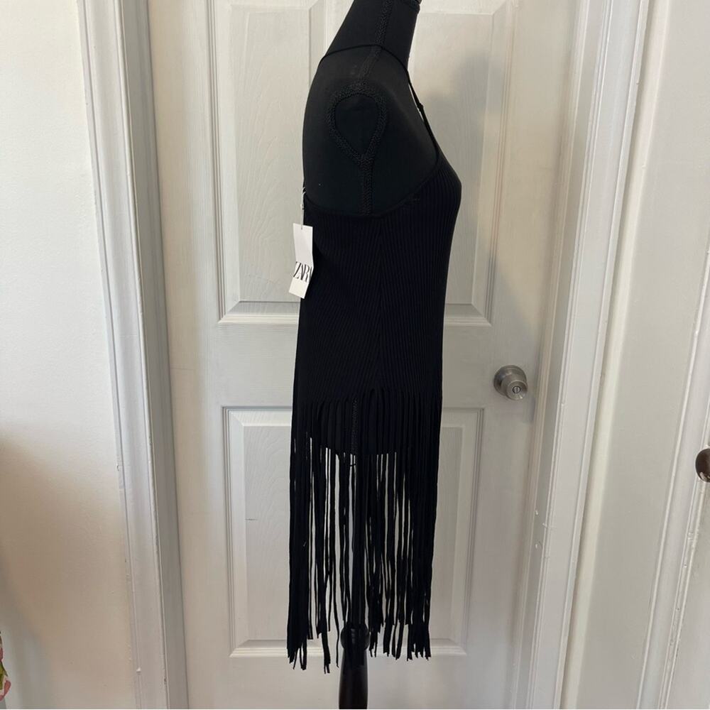 Zara Black Asymmetric Fringe Halter Dress - Picture 8 of 11